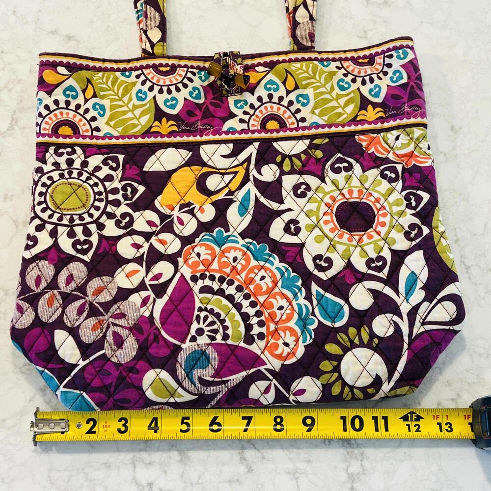 Vera Bradley Plum Crazy Shoulder Tote Bag Purse with Toggle Closure - Picture 4 of 8